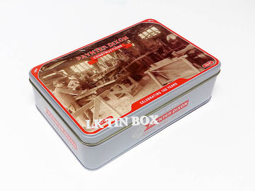 China Hinged Lid Rectangular Tin Box 3D Emboss Anzac For Biscuit Storage Container supplier